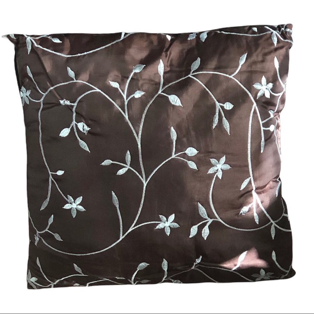 Two Square Brown with Light Blue Green Leaves Silky Decorative Pillows in case